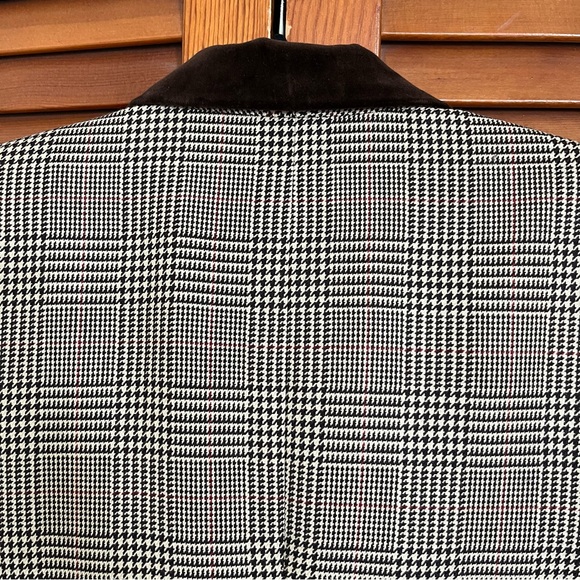 Amanda Smith Petites Preppy Houndstooth Plaid Boxy Blazer Velvet Trim Wool Blend - Picture 10 of 16